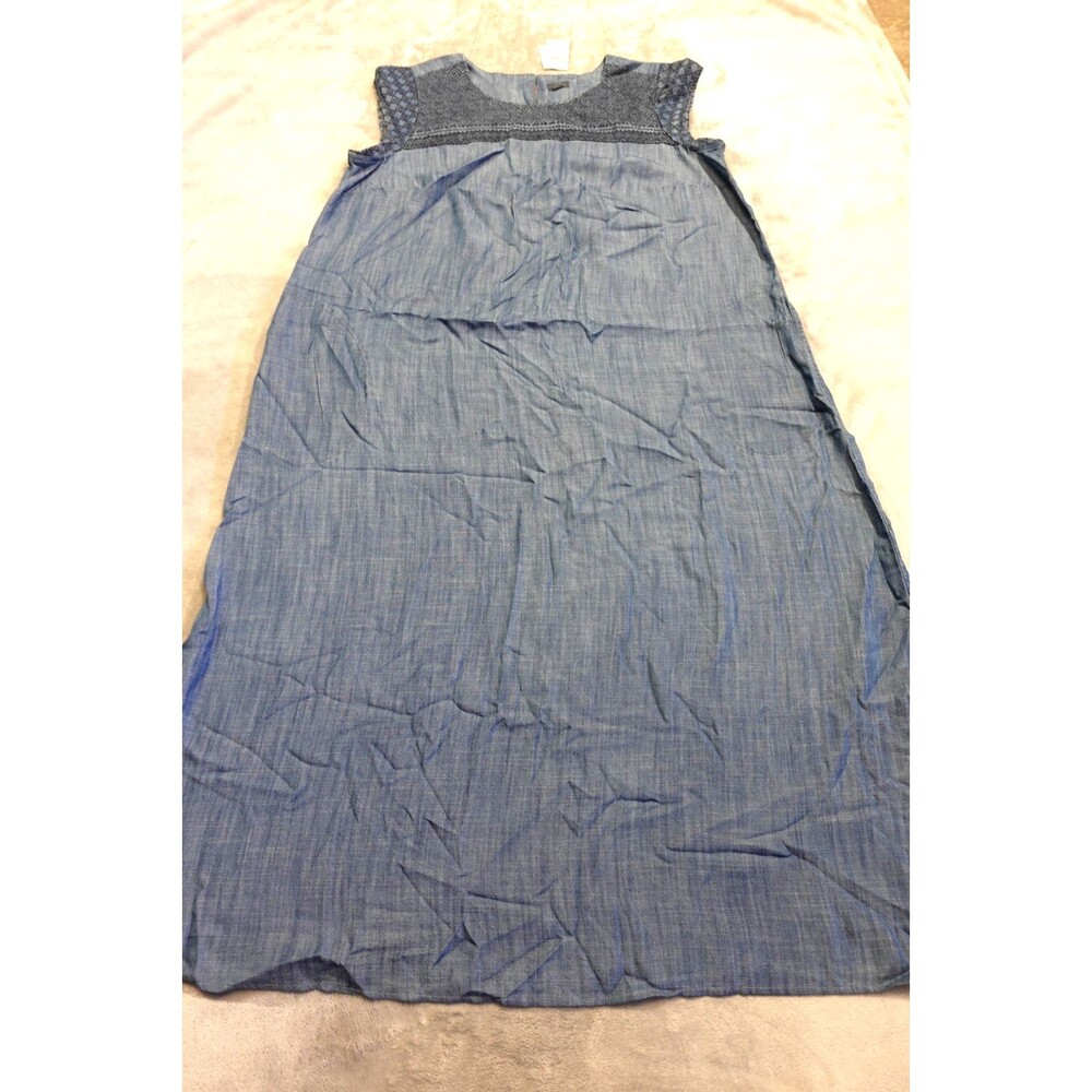 J.Jill Women's XLT Clearwater Wash Indigo Embroidered‎ Indigo Midi Dress NWT